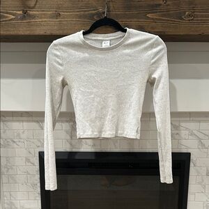 TNA light grey white Fitted ribbed long sleeve crop top